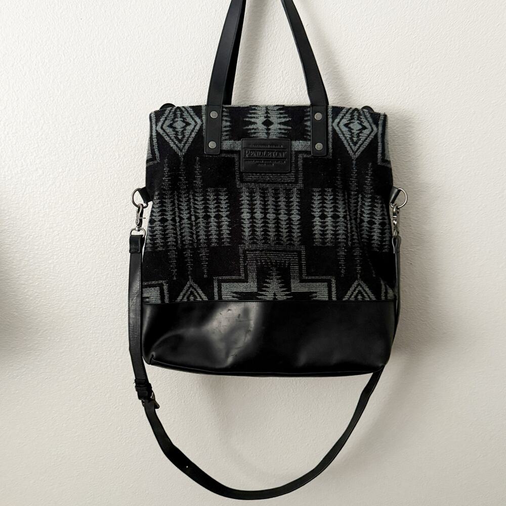 PENDLETON | Long‎ Tote Foldover Bag Crossbody Wool Leather Harding Black Gray